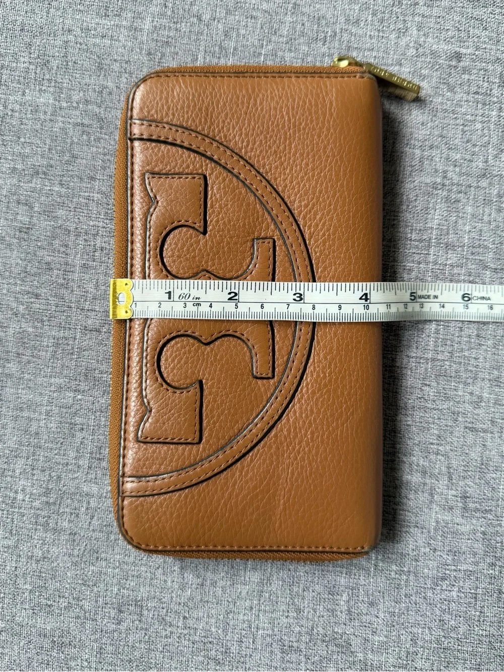 Tory Burch All T Zip Around Leather Wallet Cognac Brown Authentic